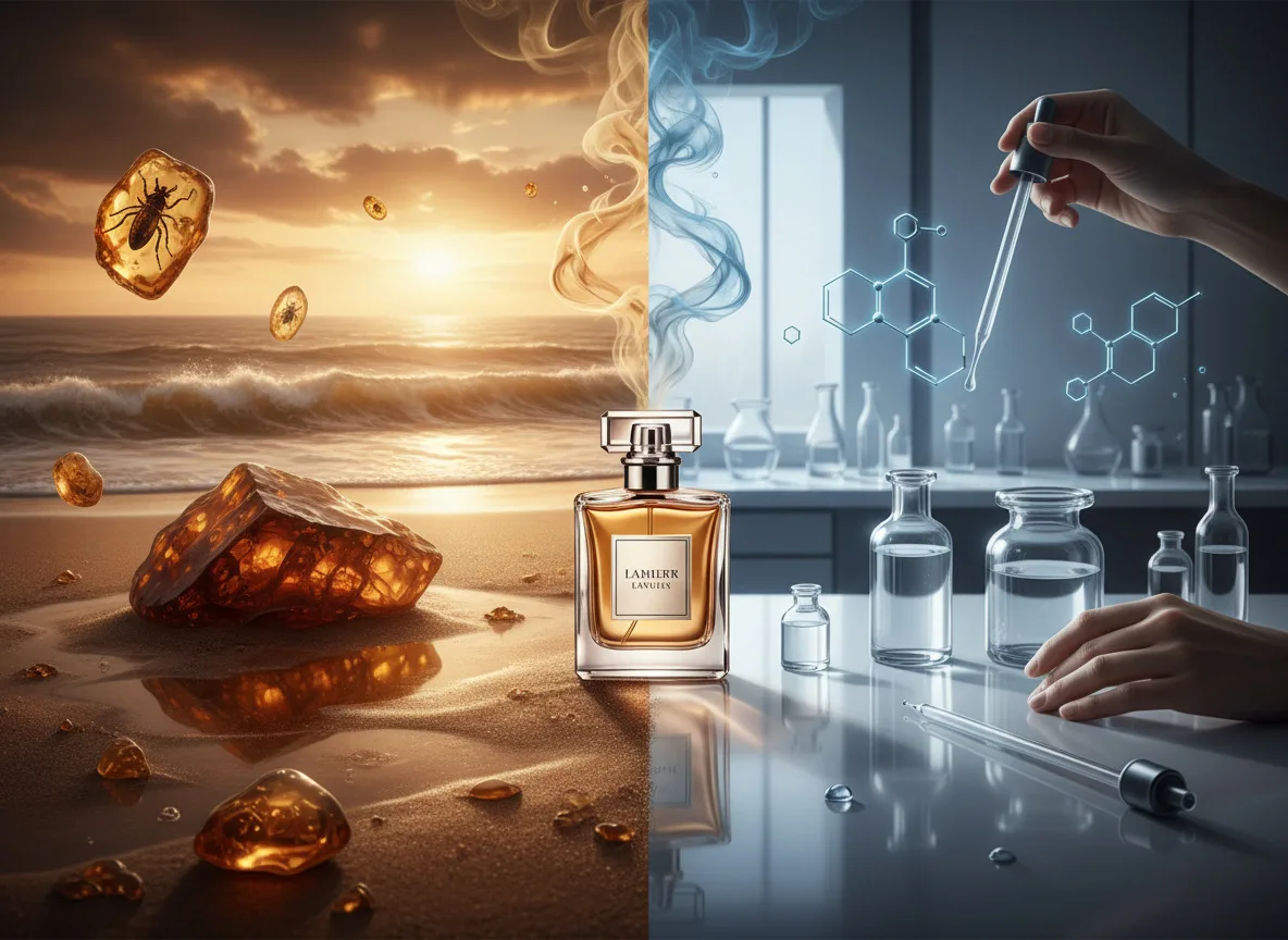Slide Âmbar Natural vs. Acordes Sintéticos de Âmbar: O Que Realmente Está Dentro do Seu Perfume?